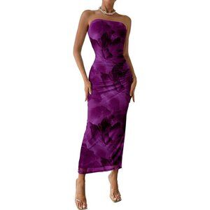 Women's Floral Maxi Dress Summer Wedding Beach Party Tube Top Sleeveless
